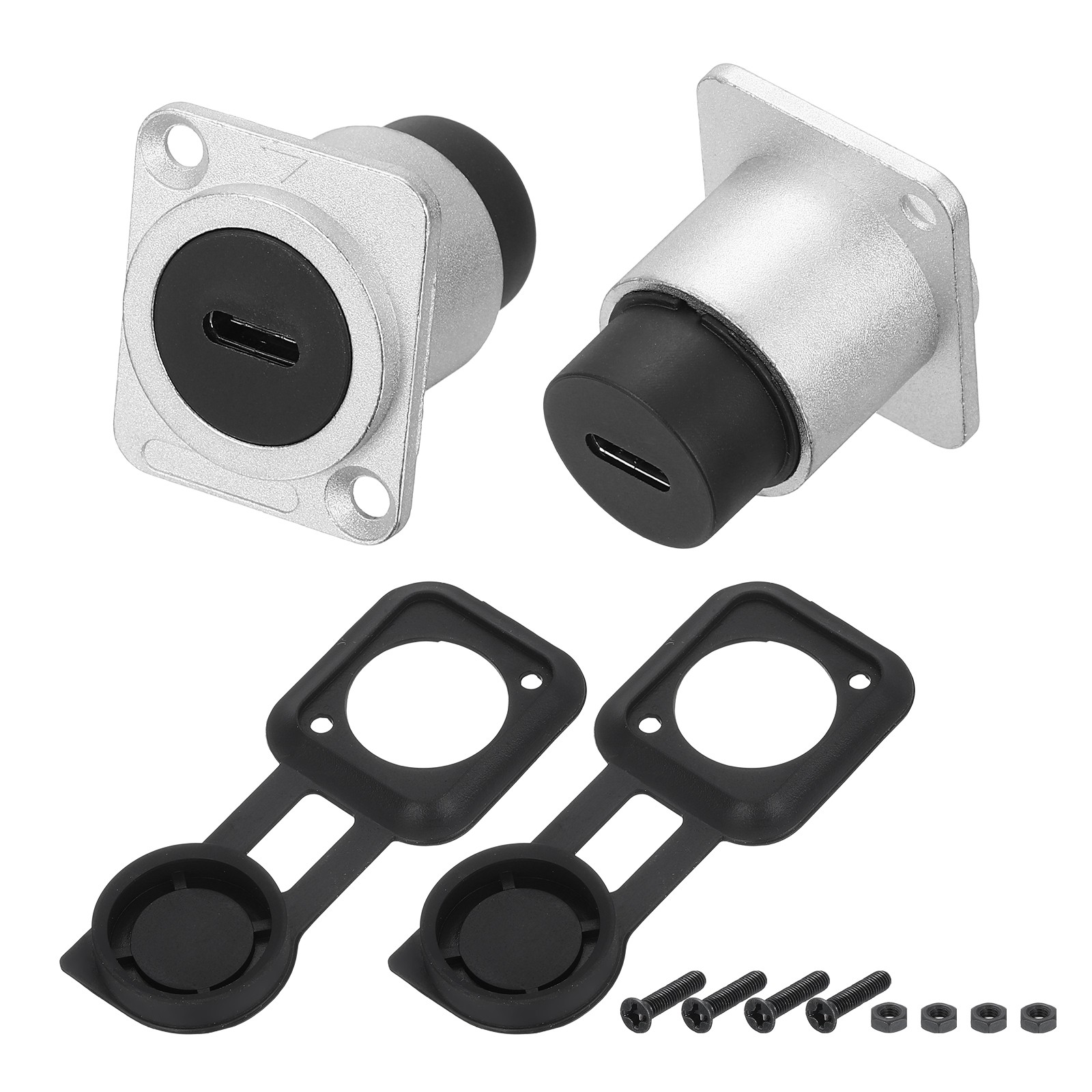 2Pcs Type C Panel Mount Coupler, D-Type USB C Pass Through 10Gbps Silver