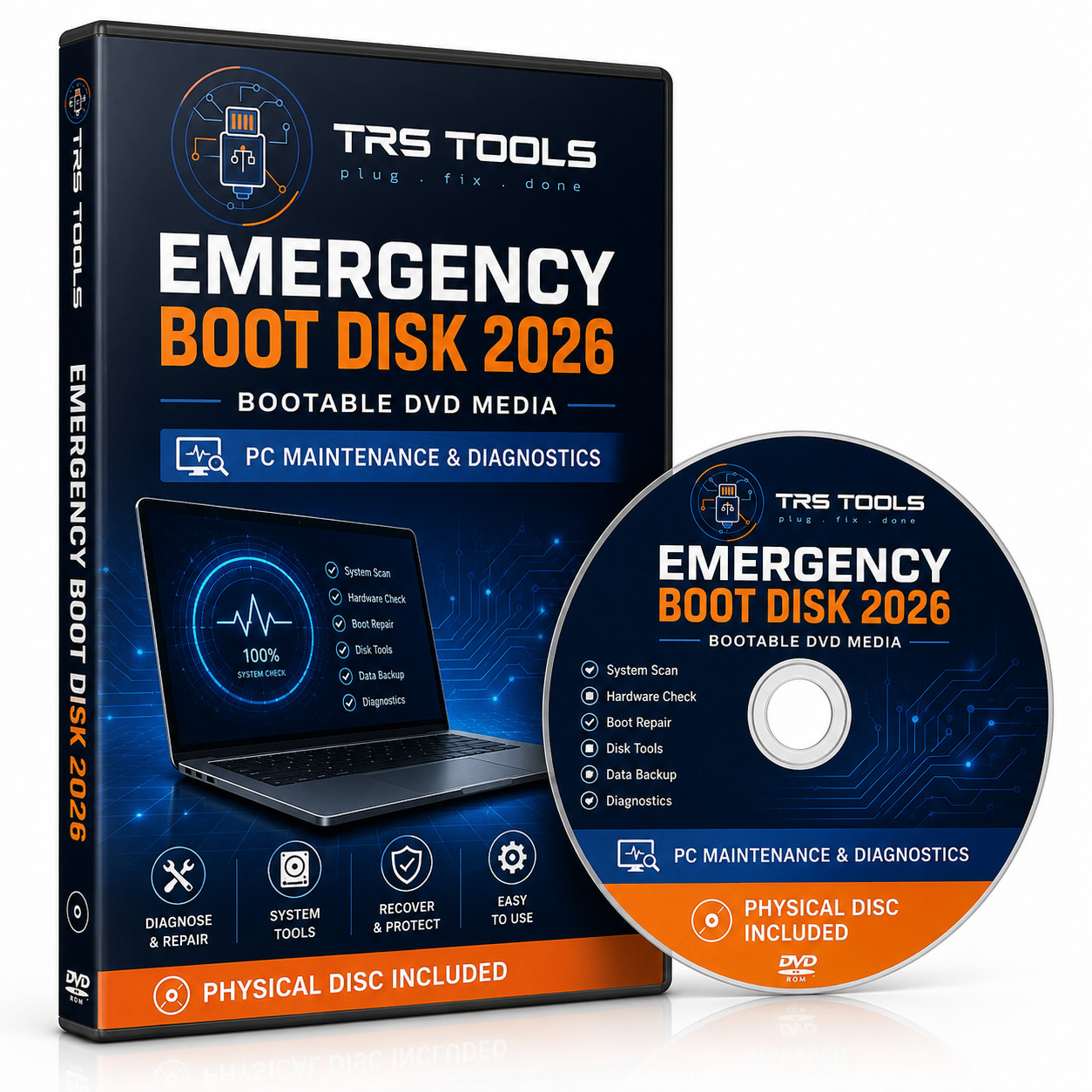 Emergency Boot Disk 2026 Bootable DVD PC Maintenance Diagnostics Physical Media