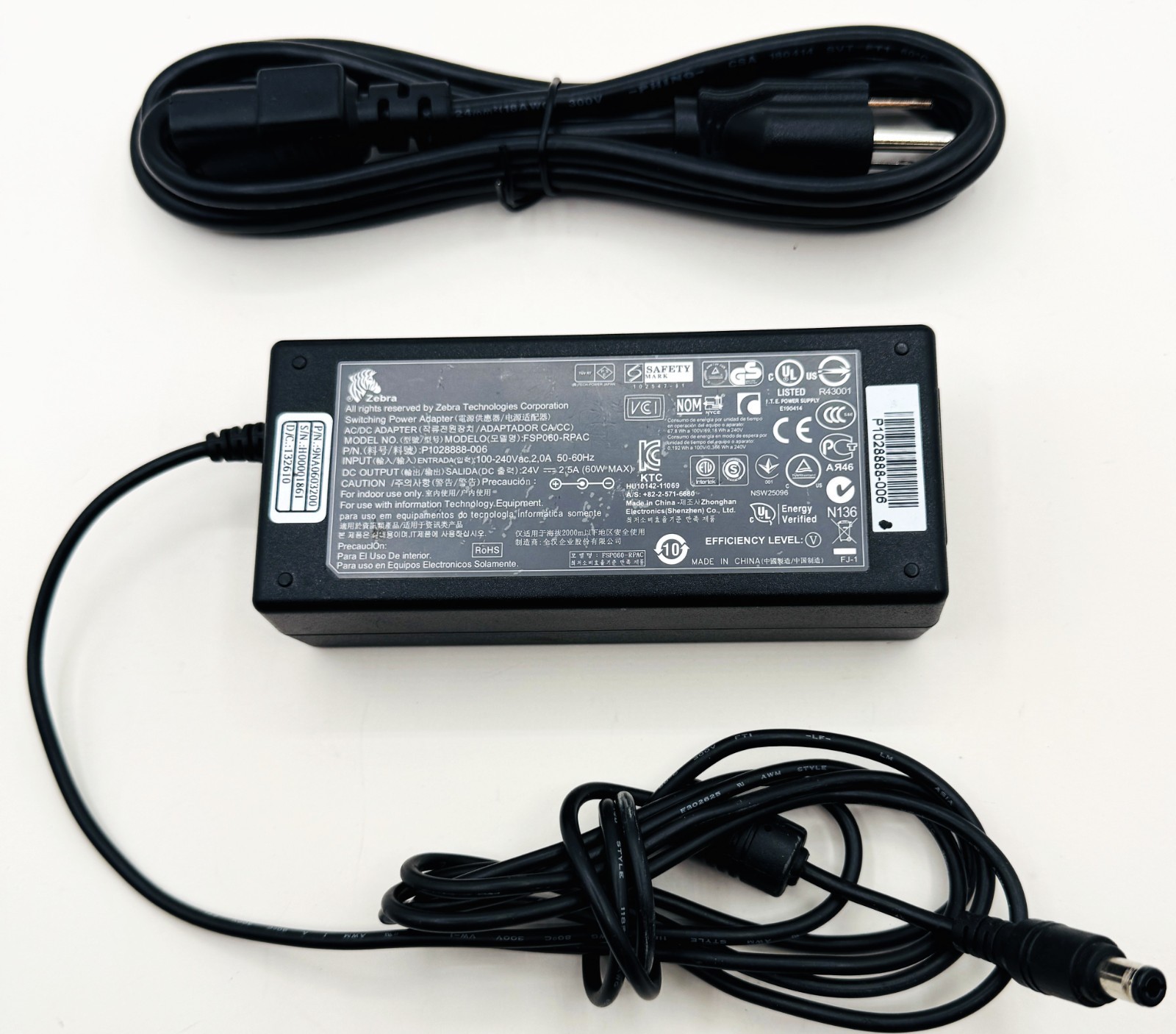 Zebra FSP060-RPAC P1028888-006 AC Adapter Charger 24V, 2.5A, 60W