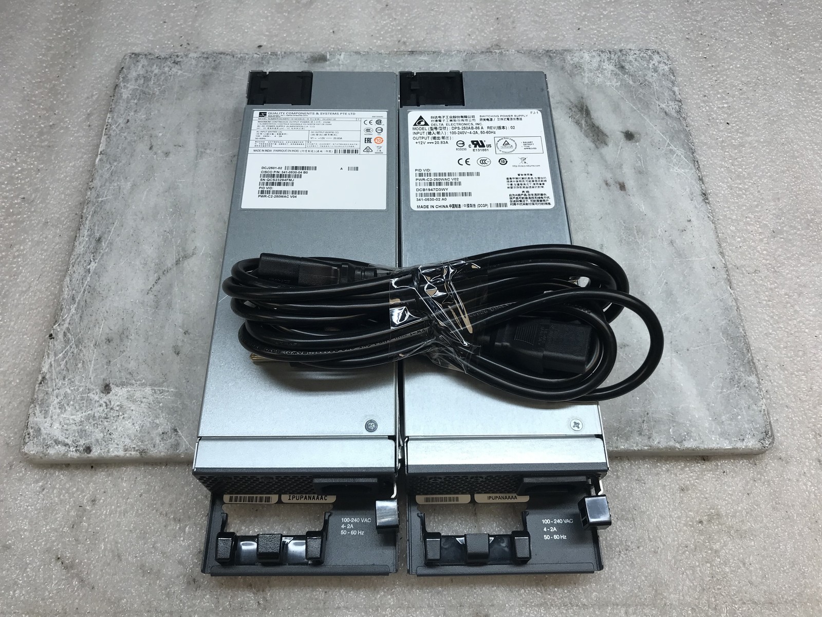 Lot of 2x Genuine Cisco PWR-C2-250WAC Power Supplies 100-240V