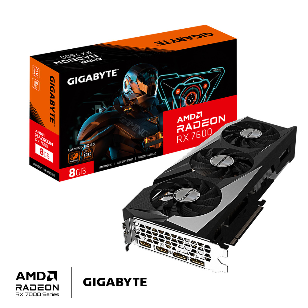 GIGABYTE Video Card AMD Radeon RX 7600 GV-R76GAMING OC-8GD GDDR6 HDMI DP 128bit