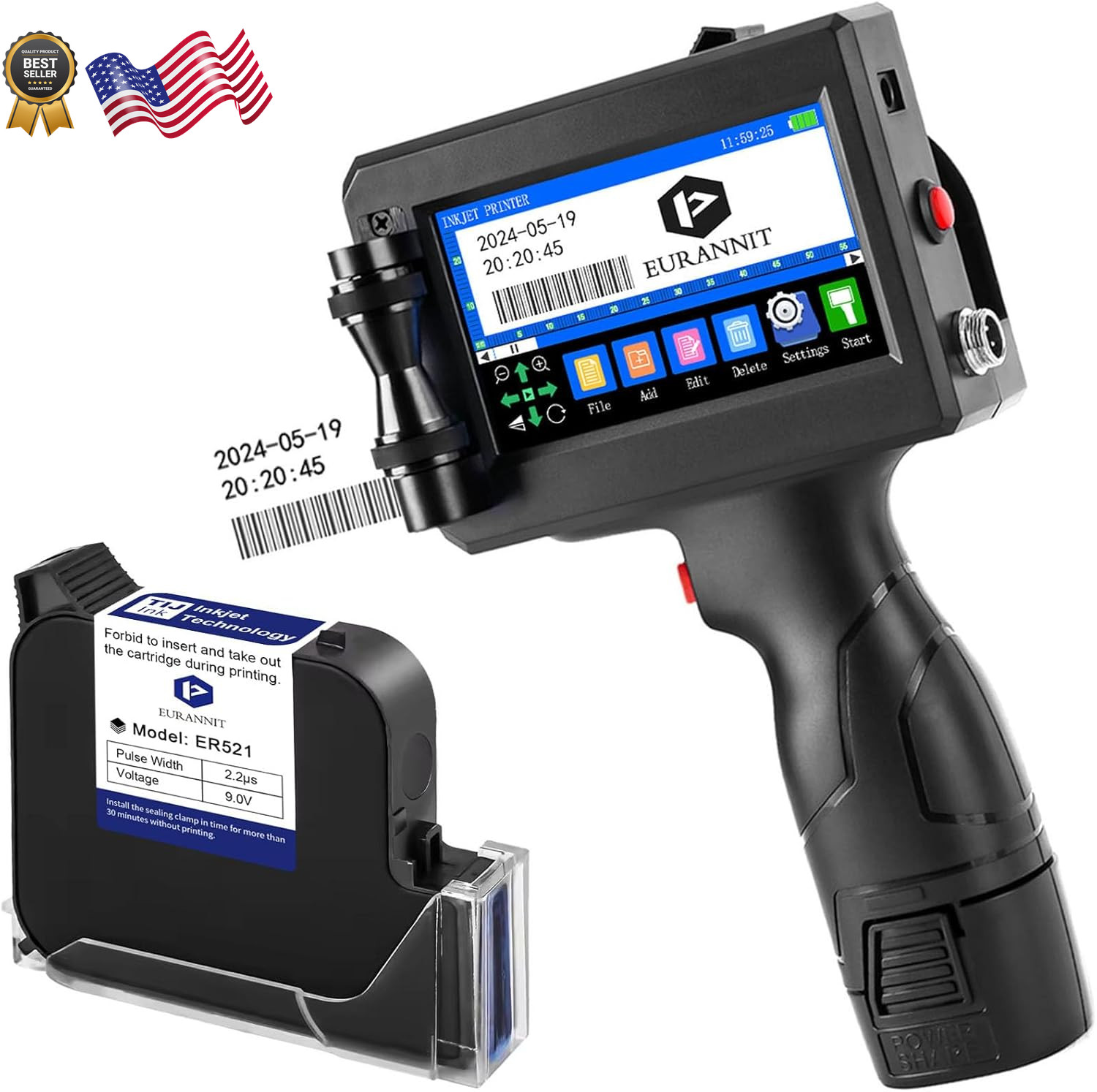Handheld Inkjet Printer 1 In E15-1 Portable Handheld Printers with ER521 Black I
