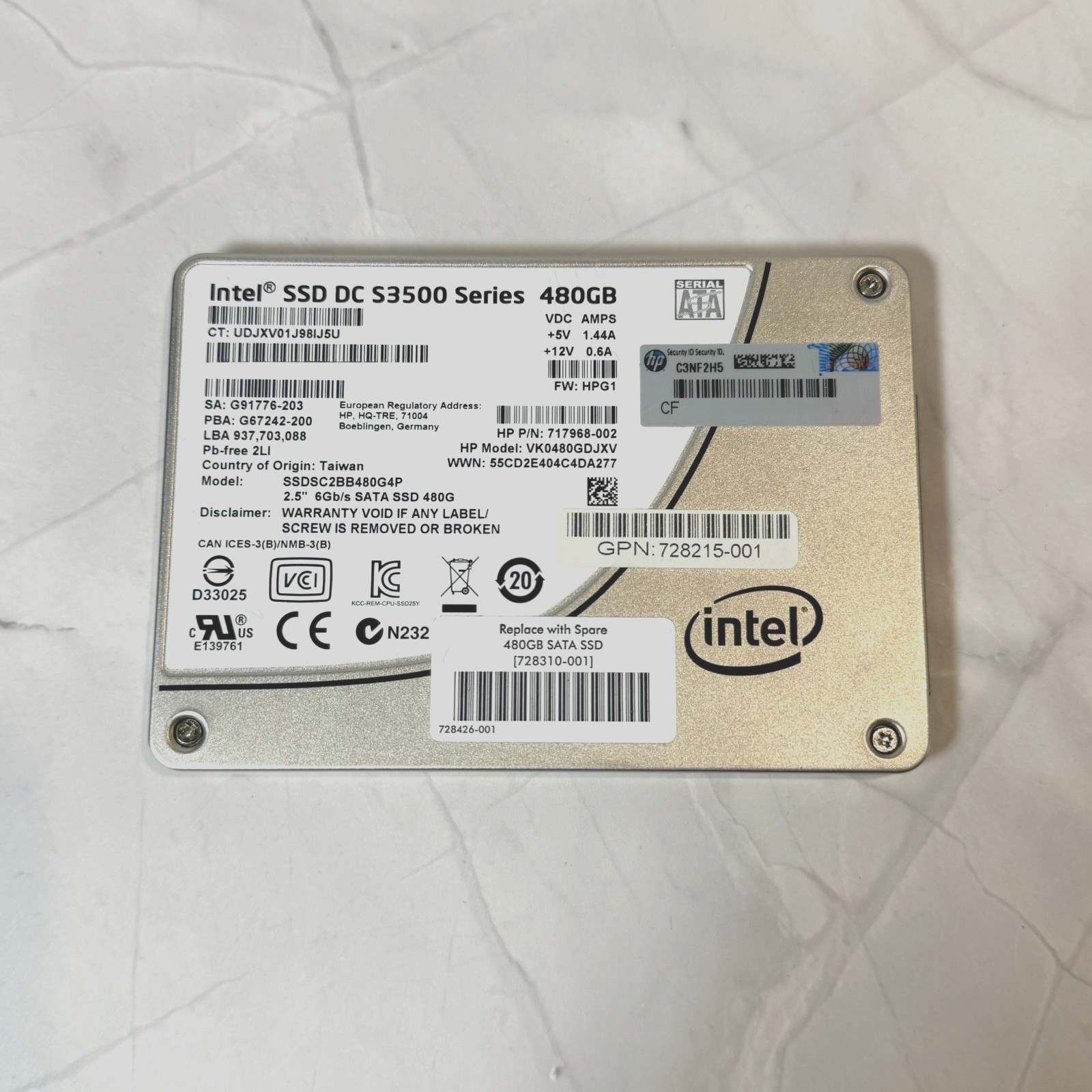 INTEL SSD DC S3500 Series SSDSC2BB480G4P 2.5" 6Gb/s SATA SSD 480G 717968-002