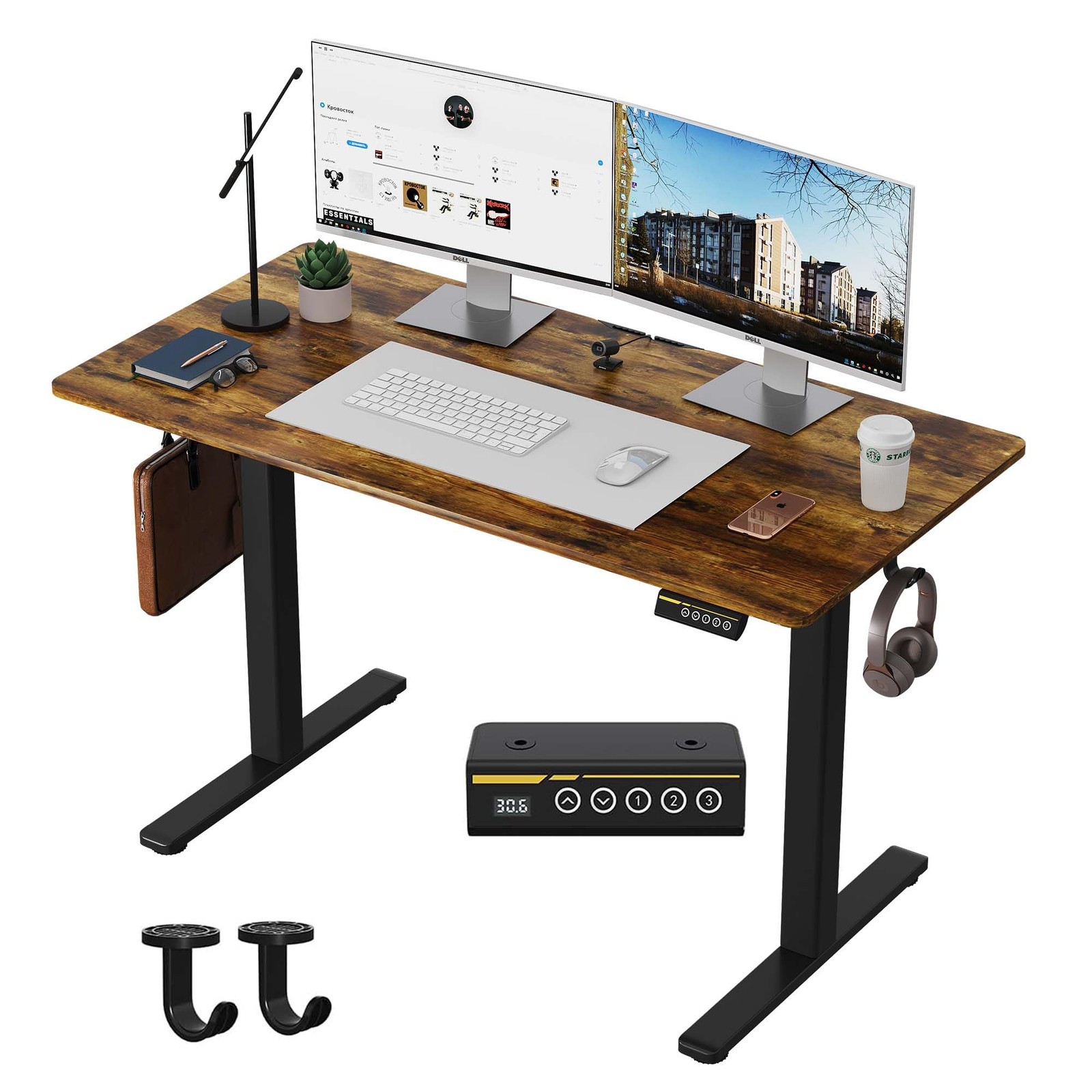 Electric Standing Desk 48 x 24 Inch 3 Memory Presets Brown YBL ESD Gamork