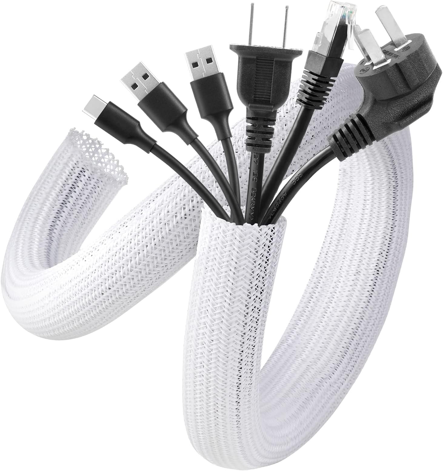 AGPTEK White Cable Sleeve, 2 Pack 5ft - 1.2 Inch Cable Management, Desk Cord ...