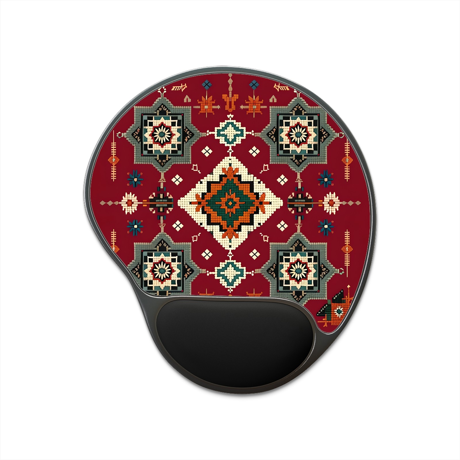 Southwestern Geometric Pattern Mouse Pad with Wrist Rest | Red Tribal Desk Mat