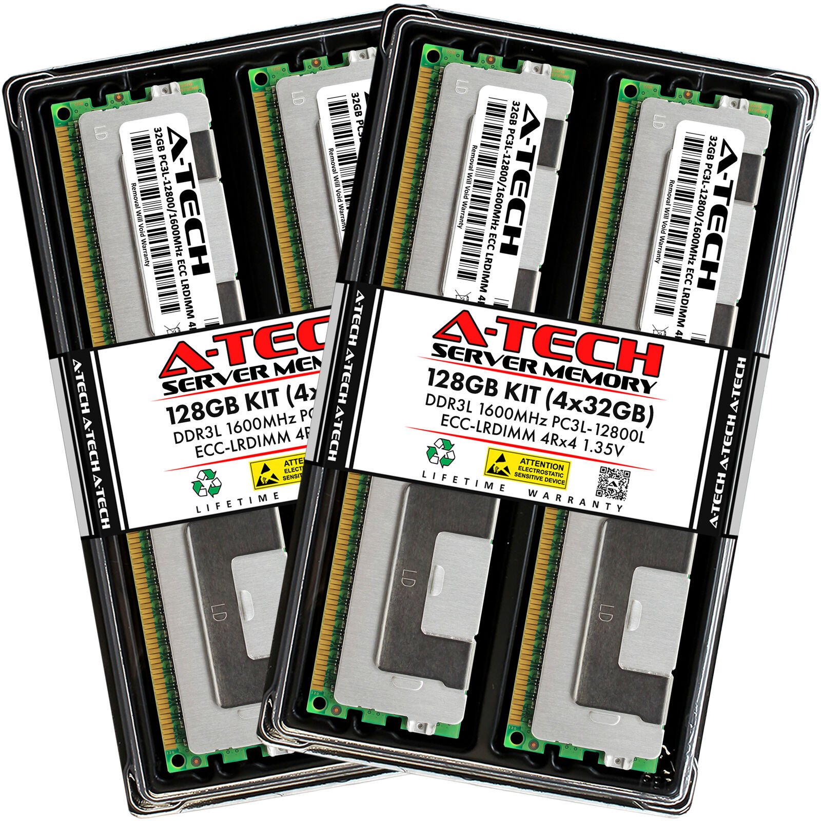 A-Tech 128GB 4x 32GB 4Rx4 PC3L-12800 DDR3L 1600 MHz ECC LRDIMM Server Memory RAM