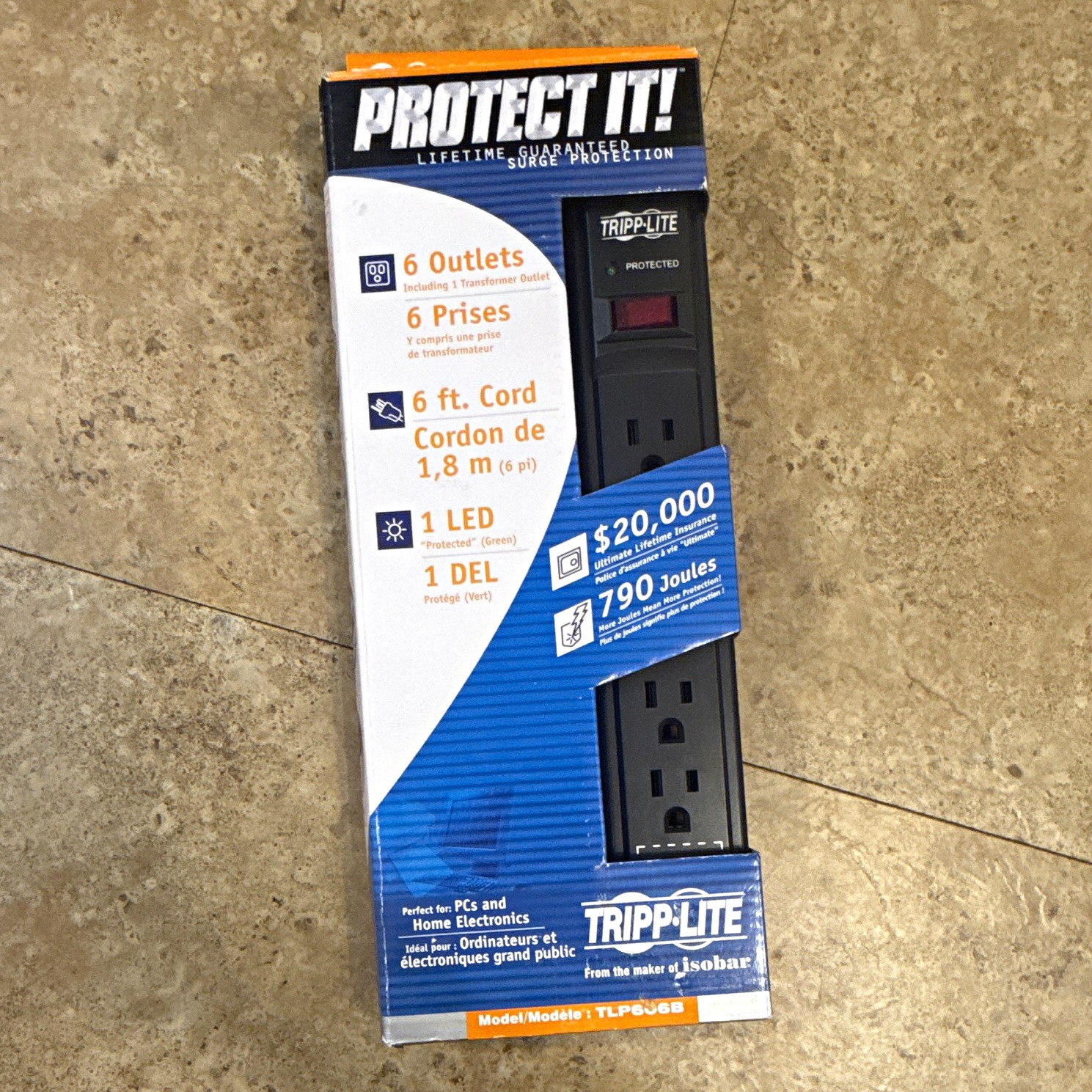 Tripp Lite TLP606B 6-Outlet Surge Protector 6 ft Cord 790J 120V 15A