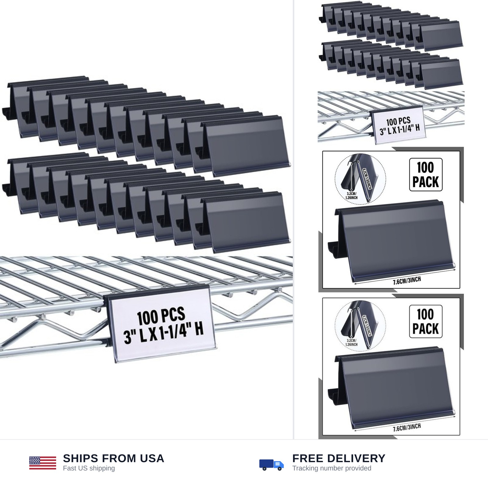 Kathfly 100 Pcs Wire Shelf Label Holder 3" L x 1.25" H Metro Shelf Clips