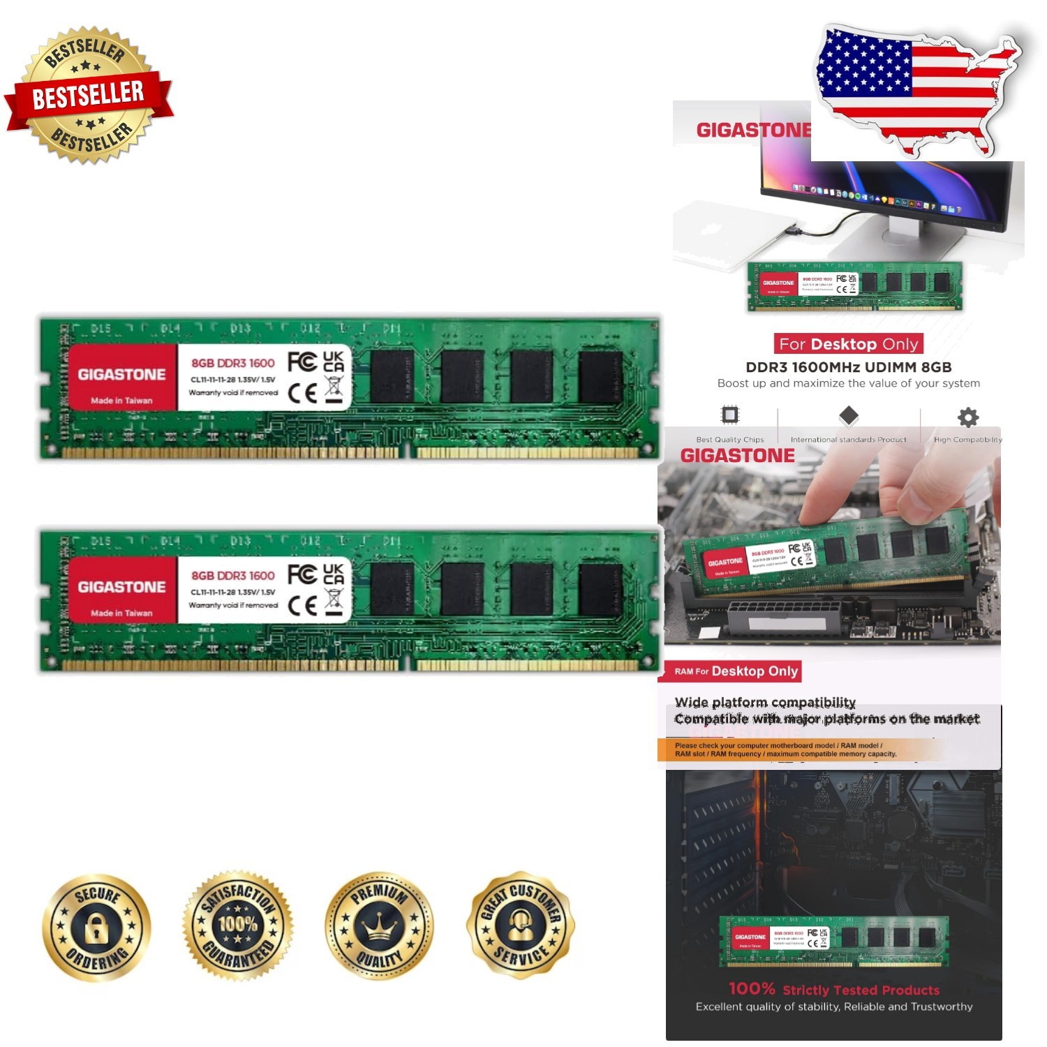 High Performance 16GB DDR3 RAM 2x8GB 1600MHz Desktop Memory Upgrade Kit