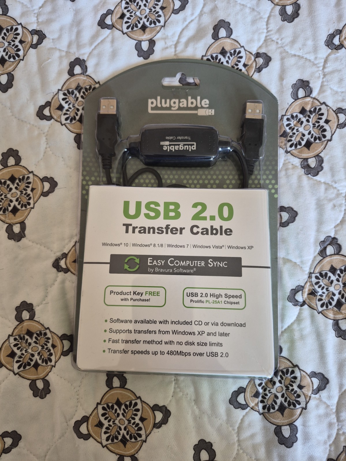NEW Plugable USB 2.0 Easy Transfer Cable Windows 10, 8.1/8,  7, Vista, XP