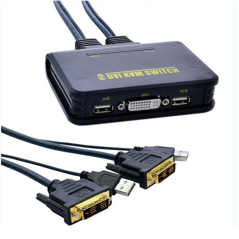 Dual Port USB 2.0 DVI KVM Switcher Audio Video Cable For Monitor Keyboard Mouse
