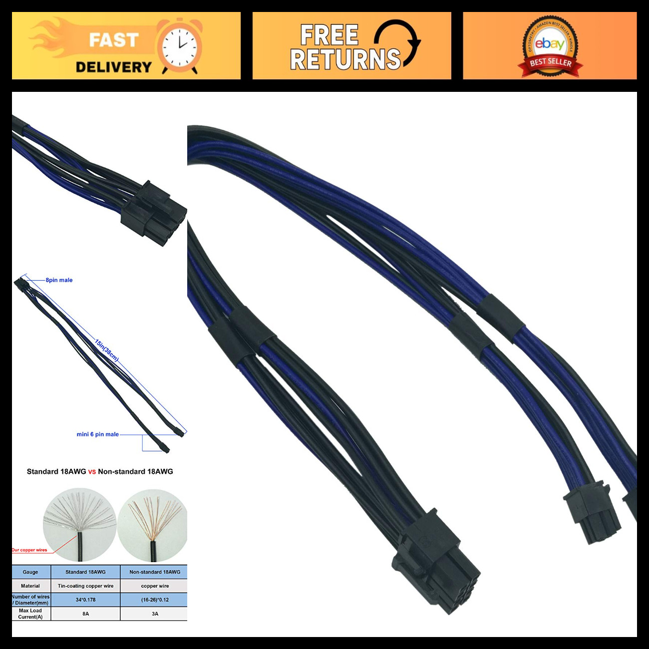 Dual Mini 6 Pin to 8 Pin PCIe Power Adapter Cable for Mac Pro & Power Mac G5 15