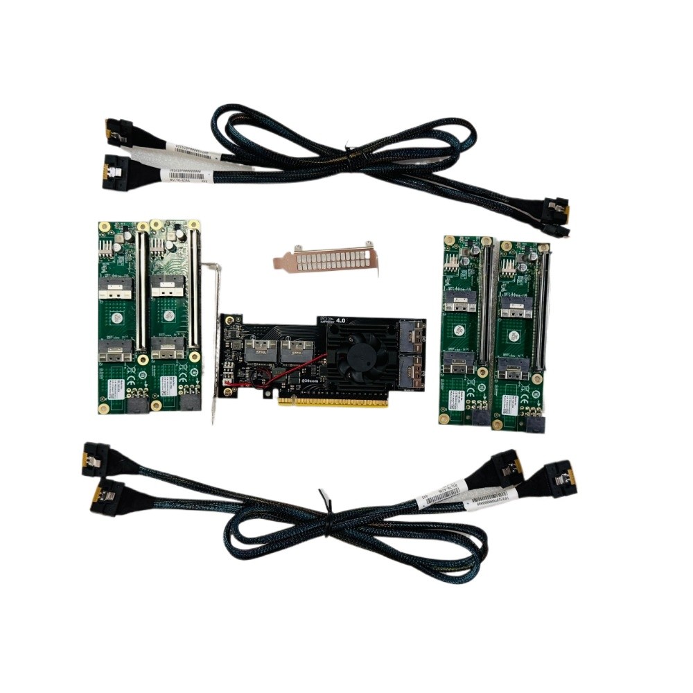 PLX88048 PCIe 4.0 x16 4*SFF-8654 8I Expansion Card +4*Baseplate 4*Cable X8X8X8X8