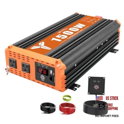 1500 Watt Pure Sine Wave Power Inverter 12V DC to 120V AC,3000W Surge Peak