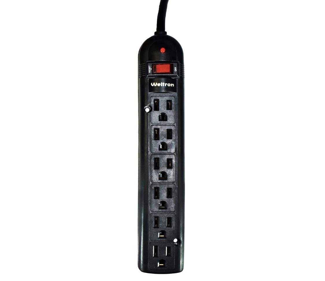 WELTRON 10ft Power Cord 6-Outlet Surge Protector Power Strip Black WSP600PLF10BK