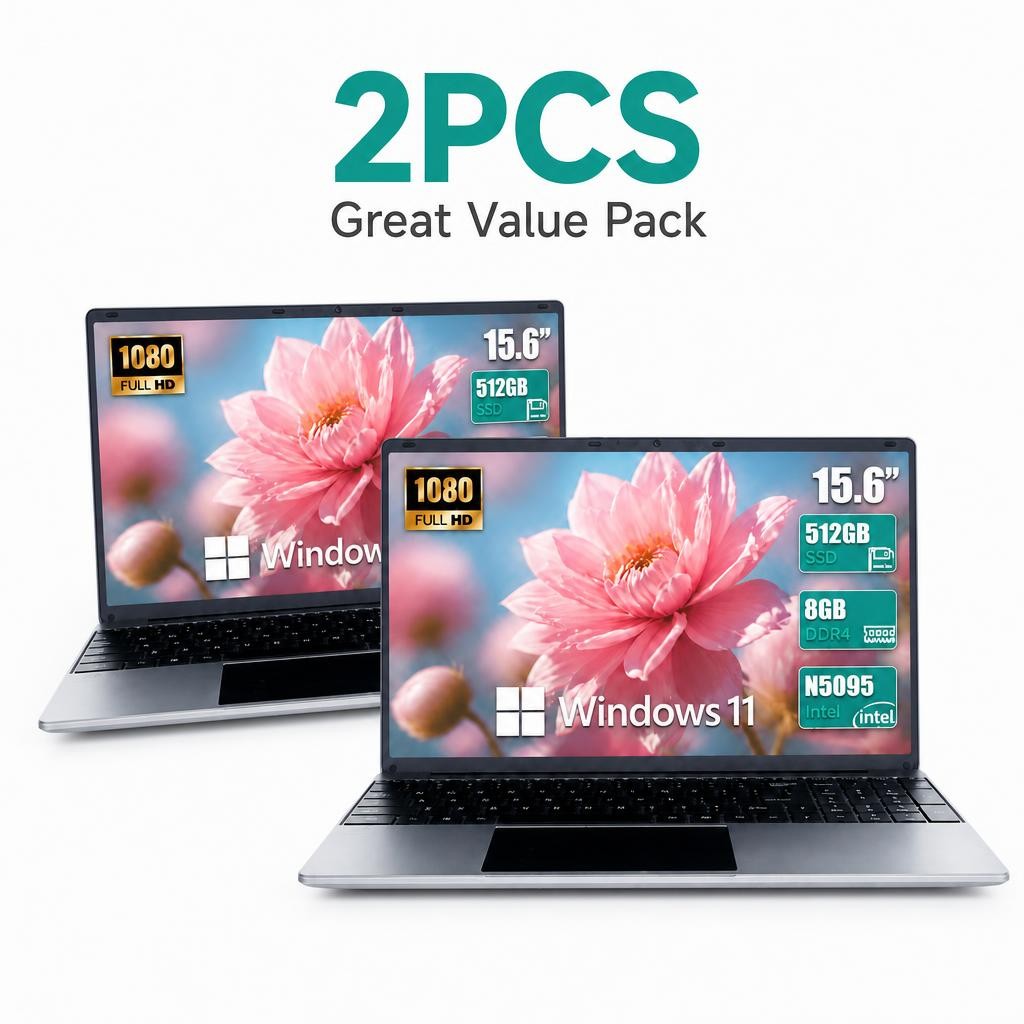 2 PACK Laptop 15.6" FHD Computer 8GB RAM 512 SSD Wifi INTEL-N5095 Windows 11 PC
