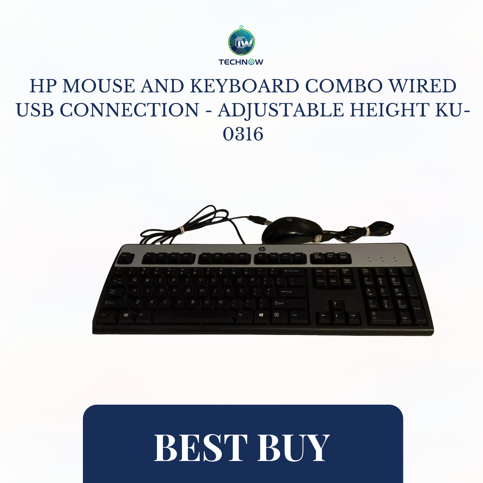 HP Mouse And Keyboard Combo Wired USB Connection - Adjustable Height KU-0316