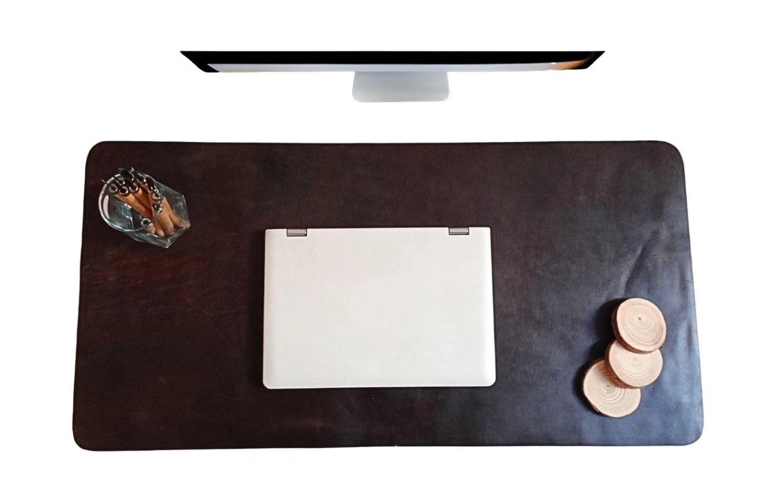 32"x16" Walnut Brown Full Grain Genuine Leather Desk Mat Large Mouse Pad