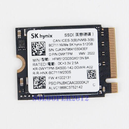 New SK Hynix NVMe PCIe M2 2230 SSD BC711 512GB 30mm HFM512GD3GX013N OEM