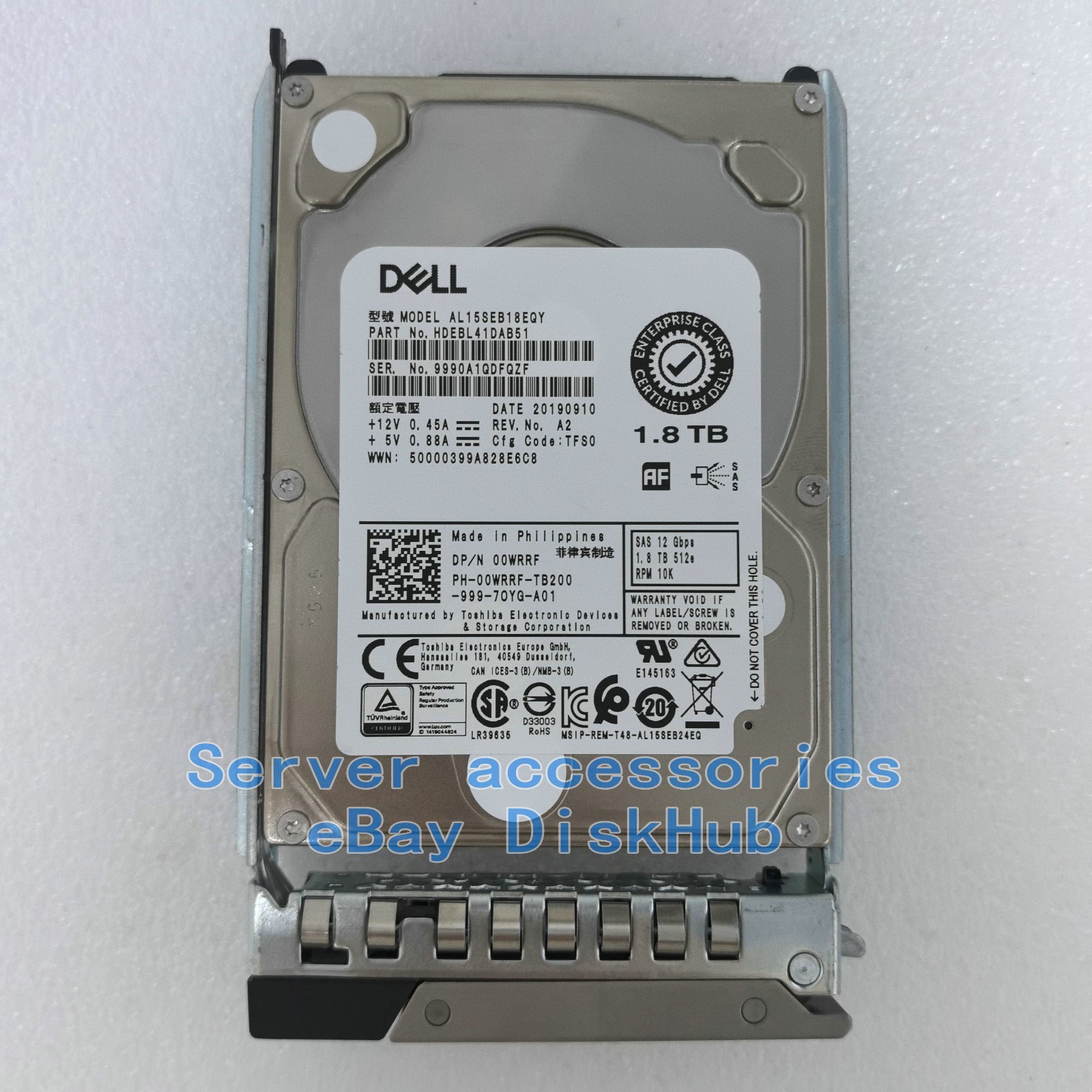 Dell 00WRRF 1.8TB 2.5" 12Gb/s 10K RPM 512e SAS  AL15SEB18EQY G13/G14 Hard Drive