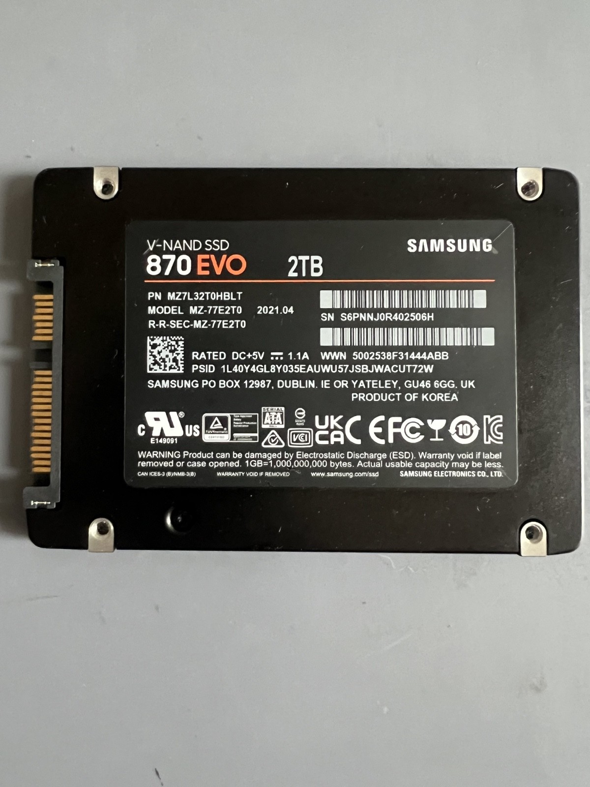 Samsung 870 EVO 2TB SSD 2.5" SATA III Internal Solid State Drive MZ-77E2T0