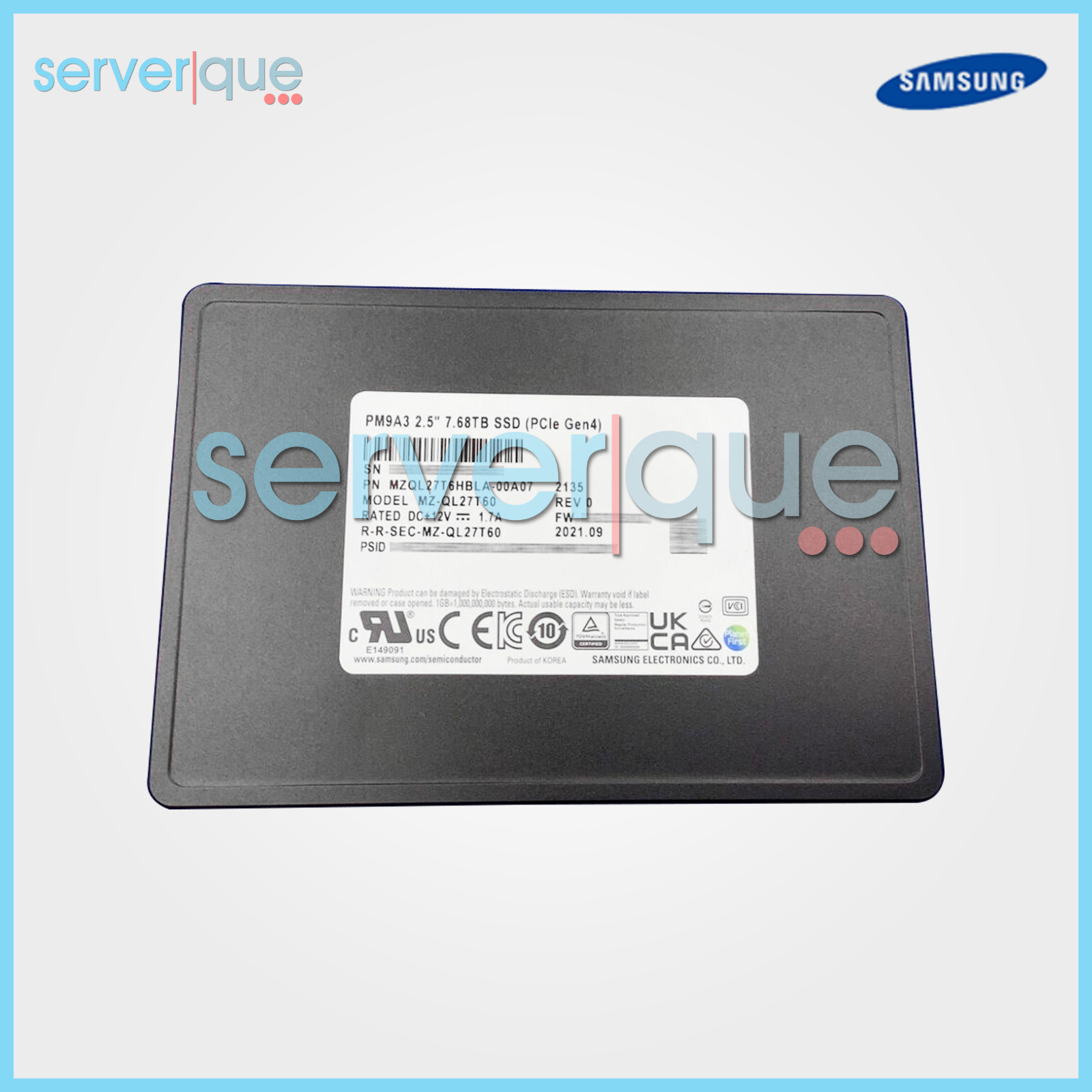 MZQL27T6HBLA Samsung PM9A3 7.68TB PCI e 4.0 x4 NVMe 2.5" U.2 SSD MZ-QL27T60 New