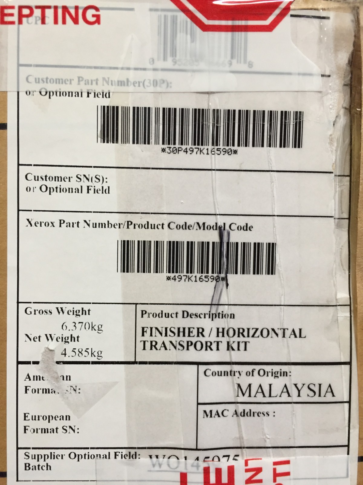 Xerox Finisher/horizontal Transport Kit 497k16590