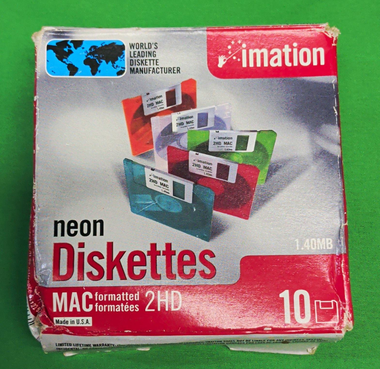 Imation Neon 3.5in DS/HD 1.40MB Mac Formatted Diskettes 10 Pack