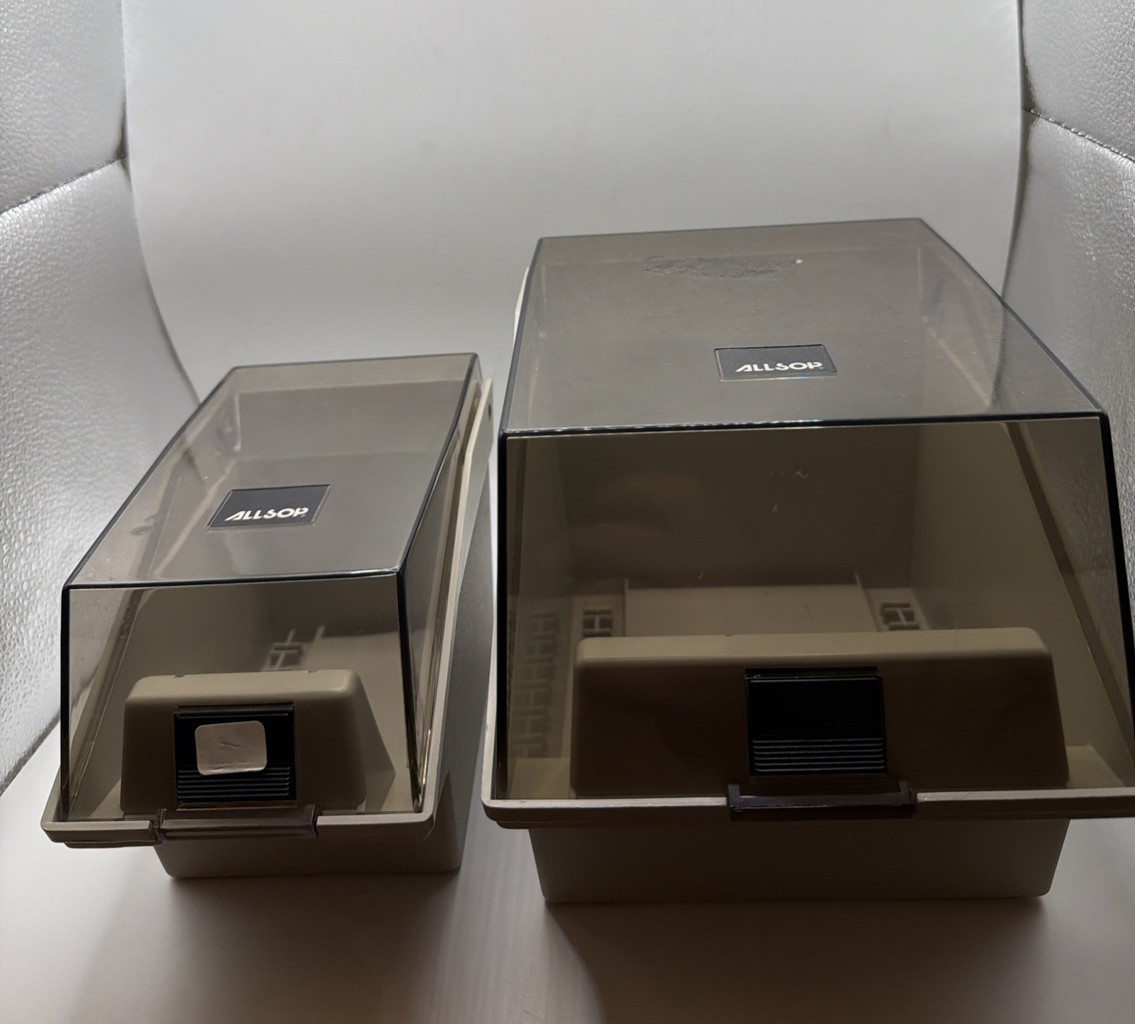 2 VINTAGE ALLSOP FLOPPY DISK STORAGE CONTAINERS. Missing Dividers