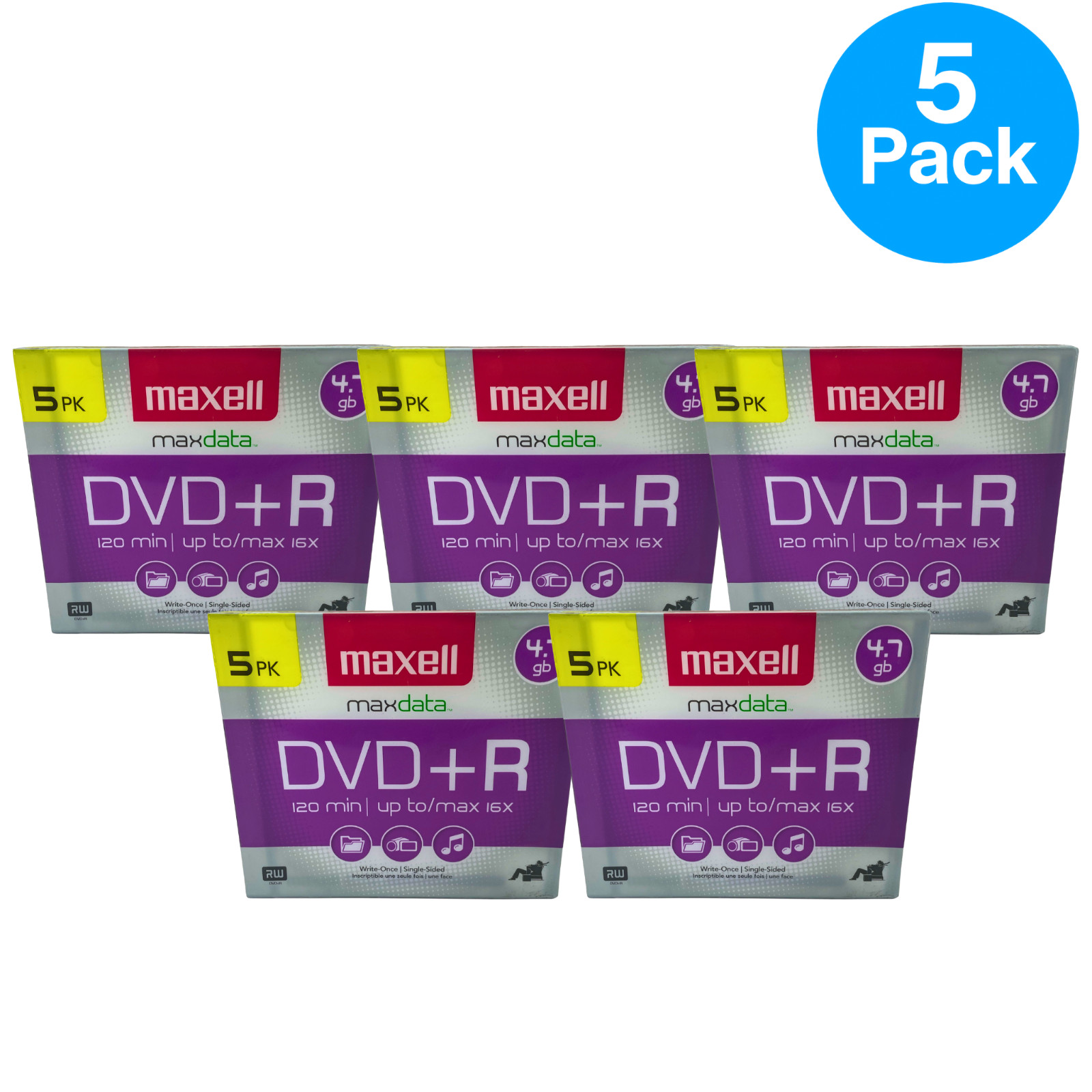 Maxell DVD+R maxdata 4.7GB 120 Min 5 Pack 5 Bundle New
