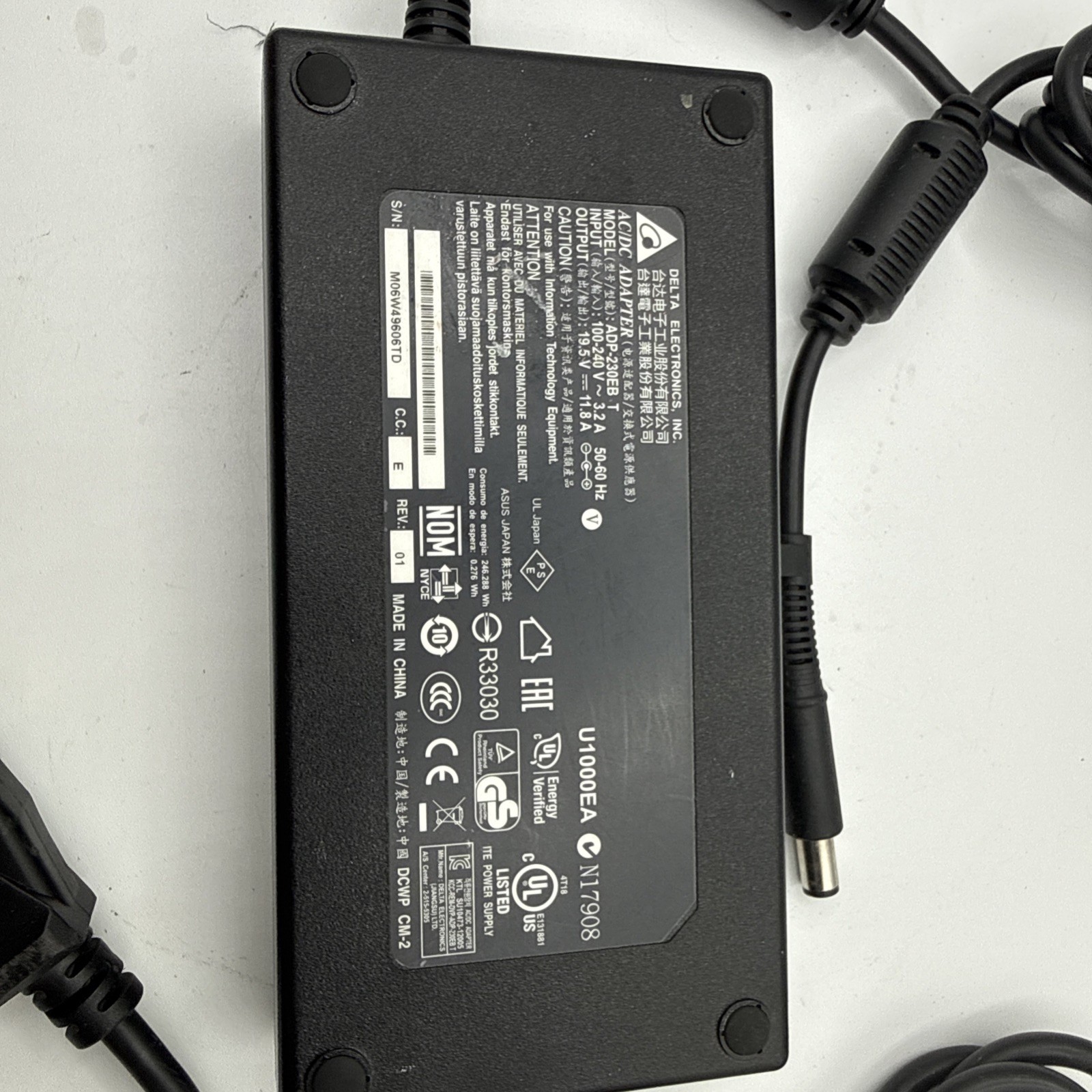 Genuine Delta ADP-230EB T 230W AC Adapter 19.5V 11.8A ASUS ROG MSI Gaming Laptop