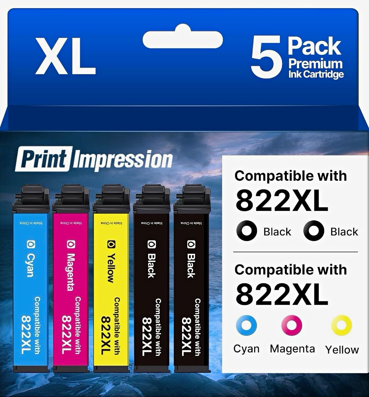 Replacement for Epson 822XL Ink Cartridges Combo Pack