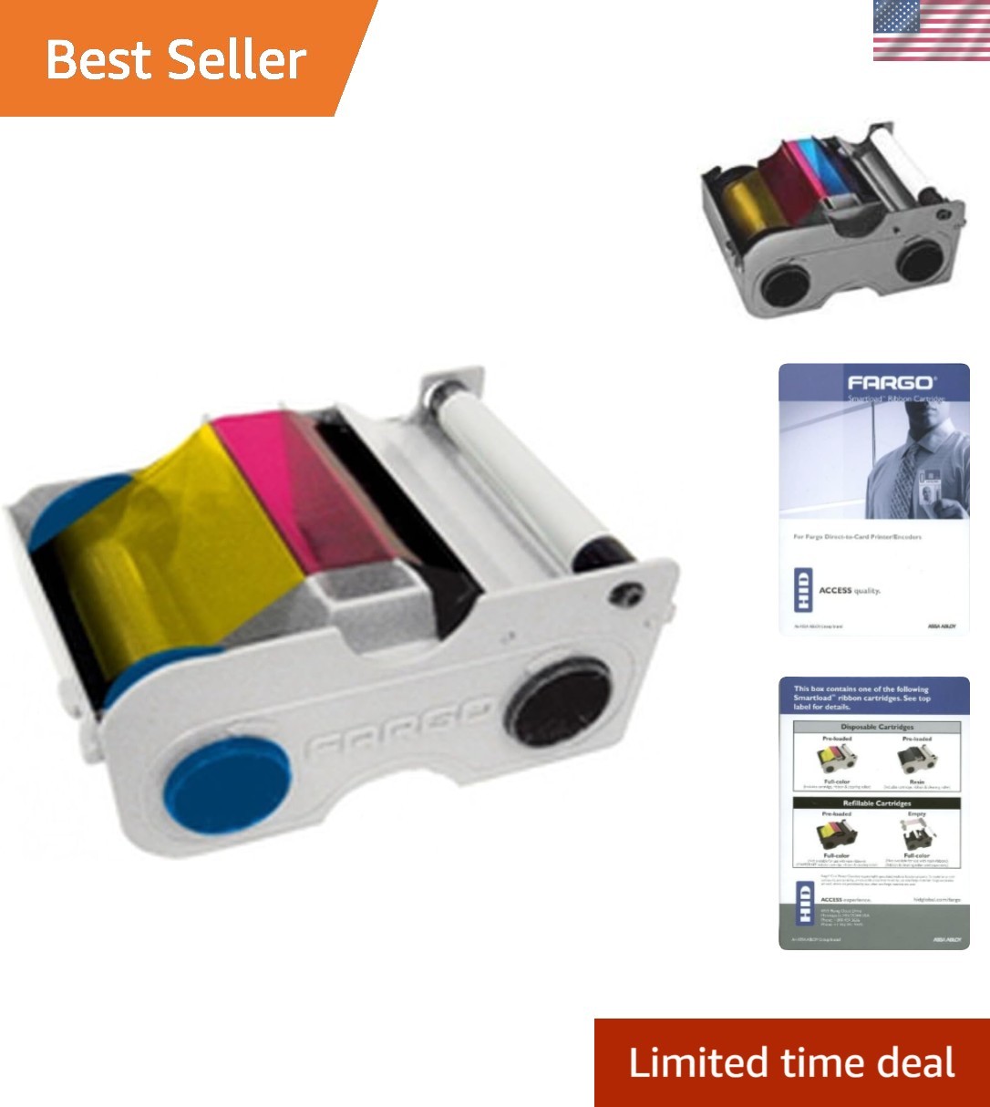 Eco-Friendly Fargo Ymcko Ribbon Cartridge - 250 Images with Cleaning Roller