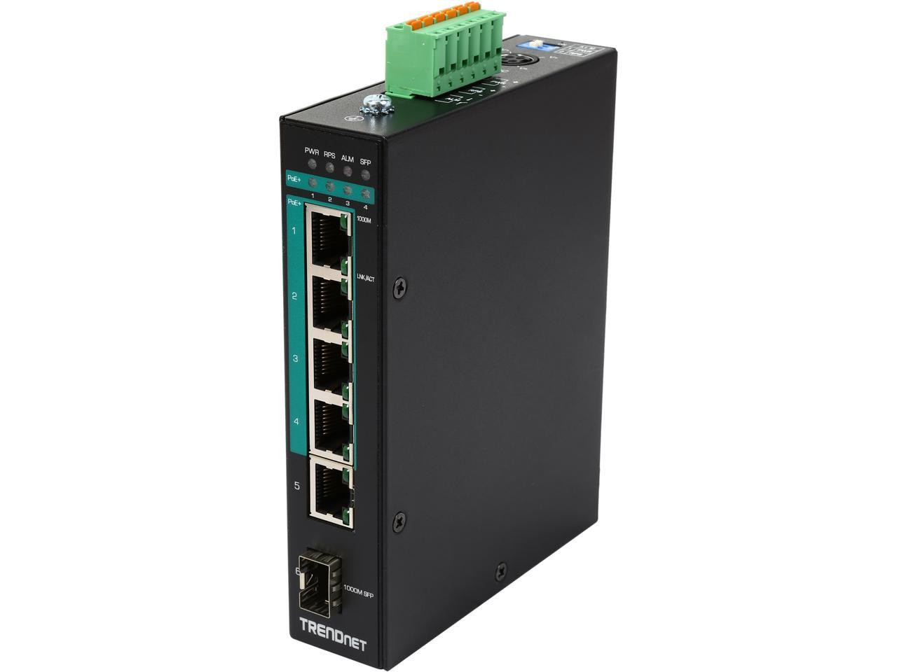 TRENDnet 5-Port Hardened Industrial Gigabit PoE+ DIN-Rail Switch Limited Lifetim