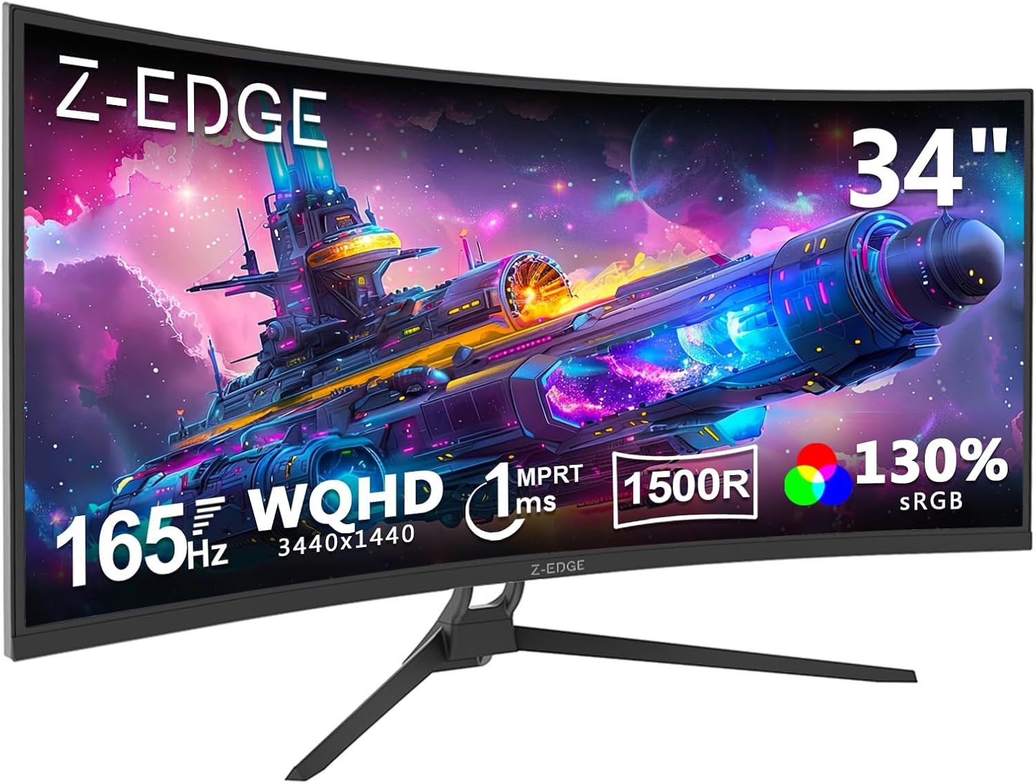 Z-Edge 34" Curved Gaming Monitor, WQHD 1440P 165Hz 144Hz PC Monitor, MPRT 1Ms, 2