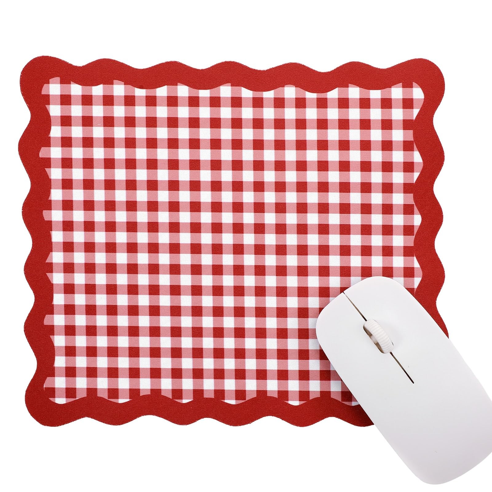 Red Scalloped Gingham Mouse Pad 9x7.9 Inch
