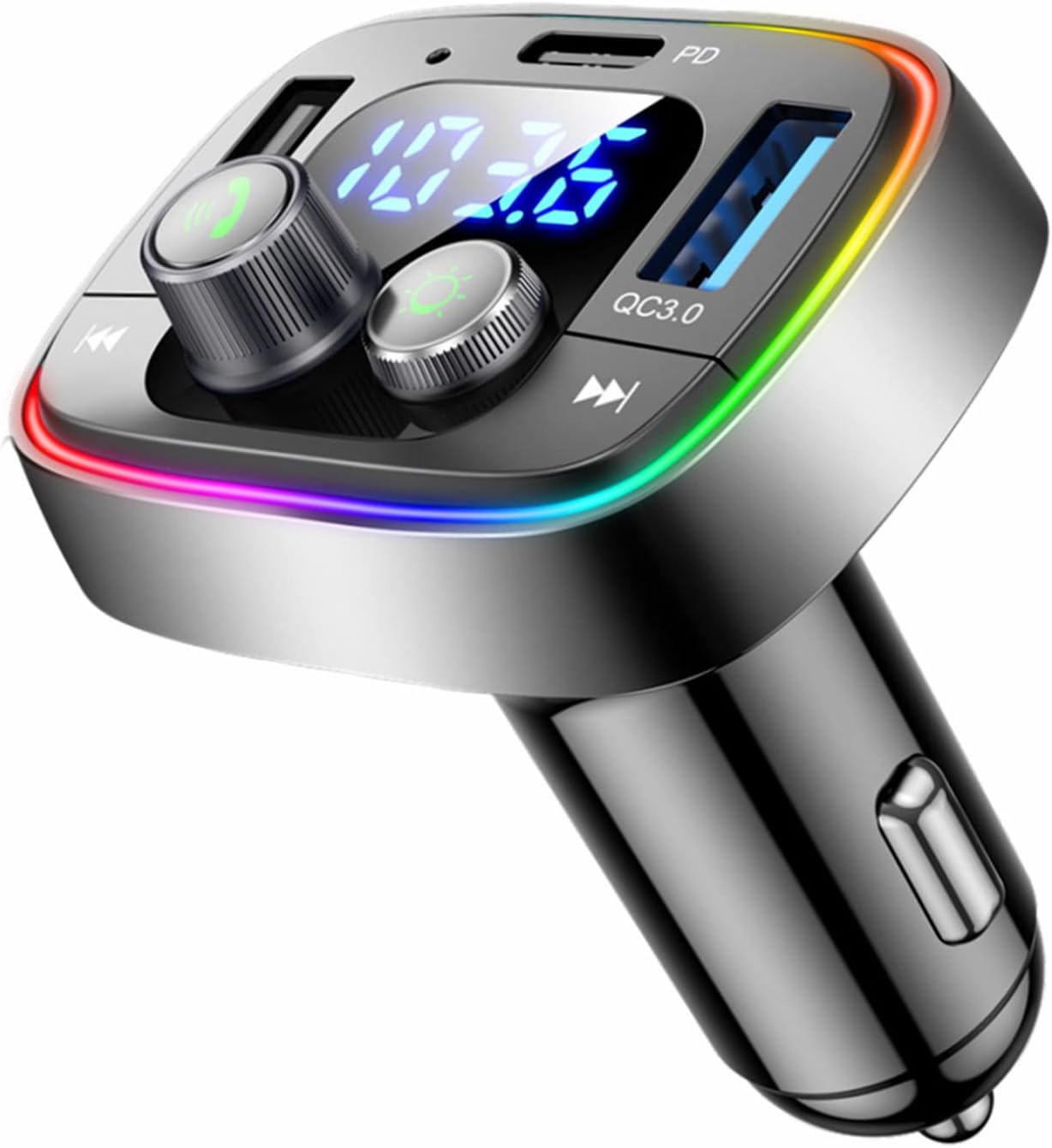 Adaptador bluetooth coche usb c fm transmisor carga rapida manos libres mp3