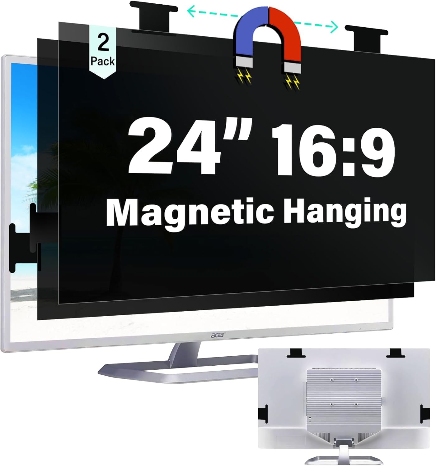 [2 Pack] Magnetic 24 Inch 24'' Privacy Screen (16:9) 