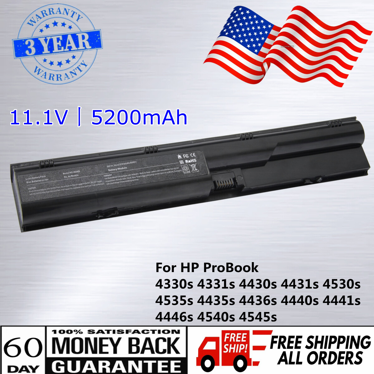 PR06 633805-001 Battery for HP ProBook 4540S 4530S 4440S 4430S 4540 4540S 6460B