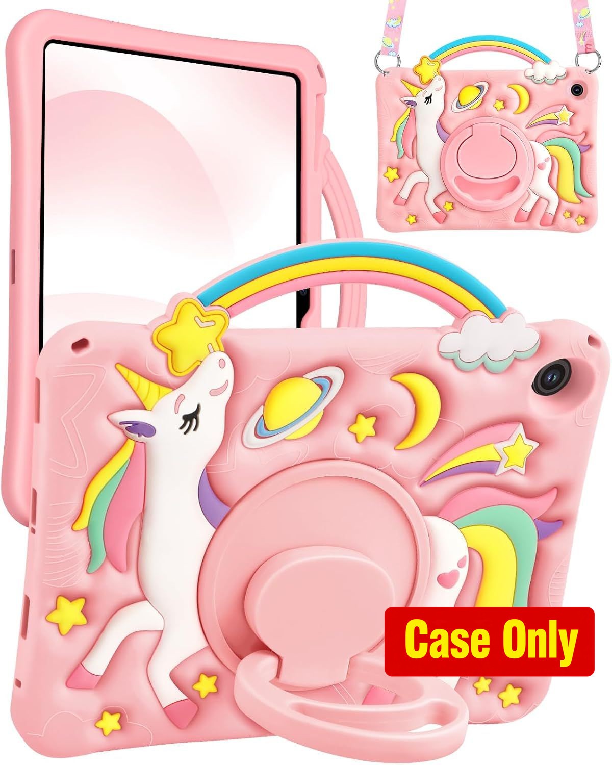 Cute Cartoon Unicorn Soft Silicone Case with Strap & Stand for Samsung Tab A9+
