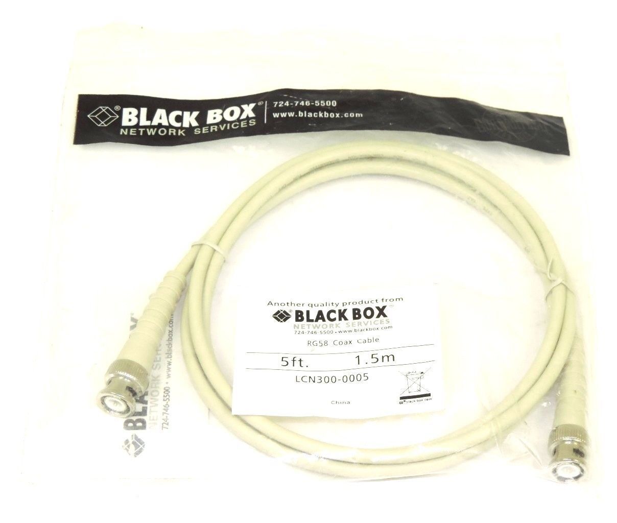 NIB BLACK BOX THIN NET RG58 COAX CABLE 5FT LCN300-0005