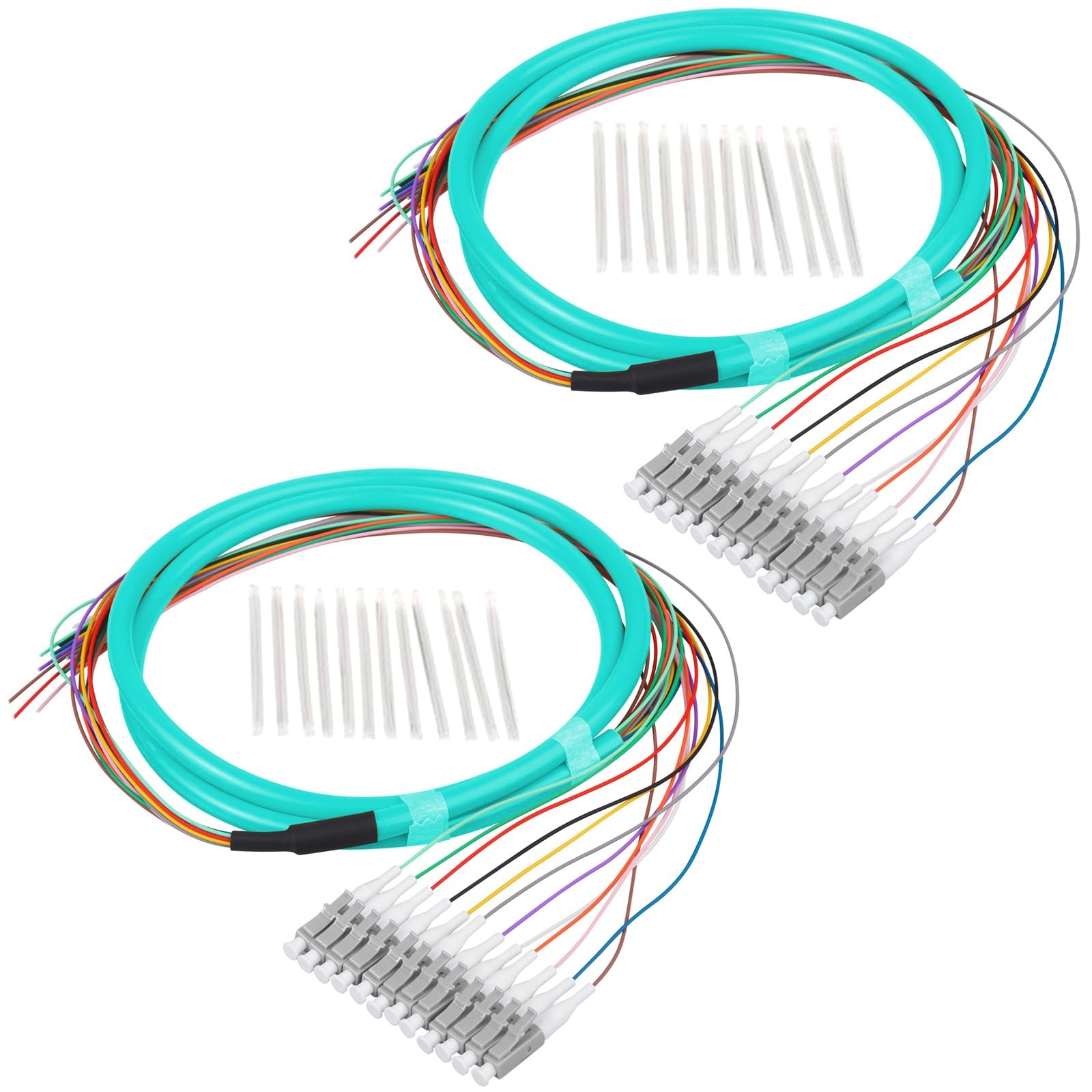 2 PCS LC/OM3 Fiber Optic Pigtail 1.2m 12 Strand 50/125 Multimode Patch