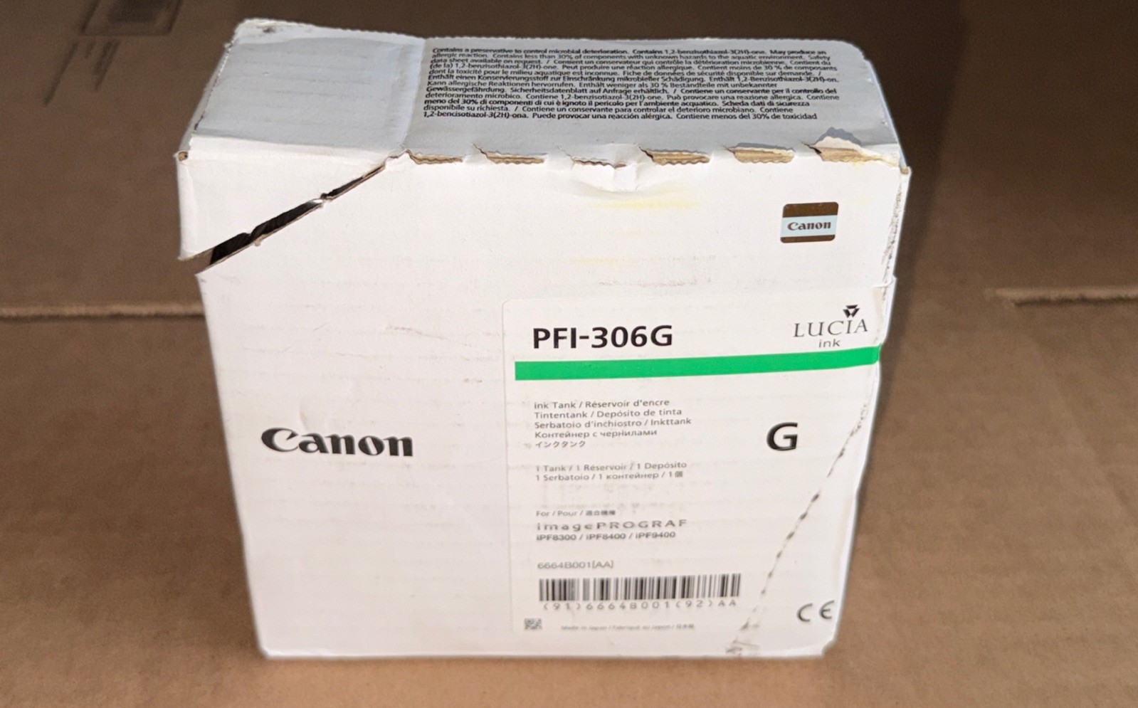 Canon PFI-306G Green Ink Tank IPF8300 IPF9400 FACTORY SEALED Exp. 2027. 01