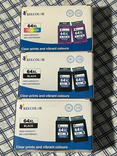 Relcolor 64 XL Ink Cartridges (4) Black and (2) Color (New and Sealed)