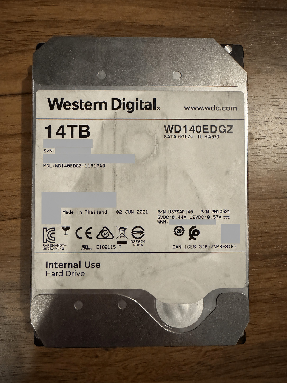 Western Digital 14TB HDD WD140EDGZ SATA 6Gb/s 7200RPM 3.5in Used