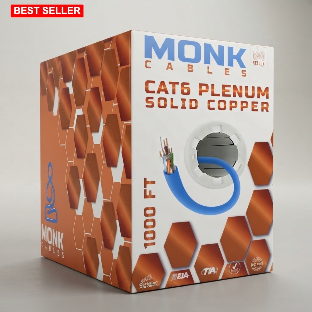 MONK CABLES | CAT 6 Ethernet Cable 1000ft | 100% Pure Bare Solid Copper Cat 6...