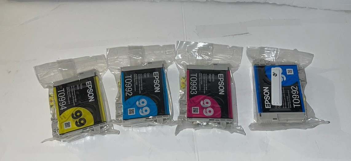 4 SEALED Epson 99 Ink Cartridges (2x) T0992, (1x) 1T0994, (1x) T0993 Genuine OEM
