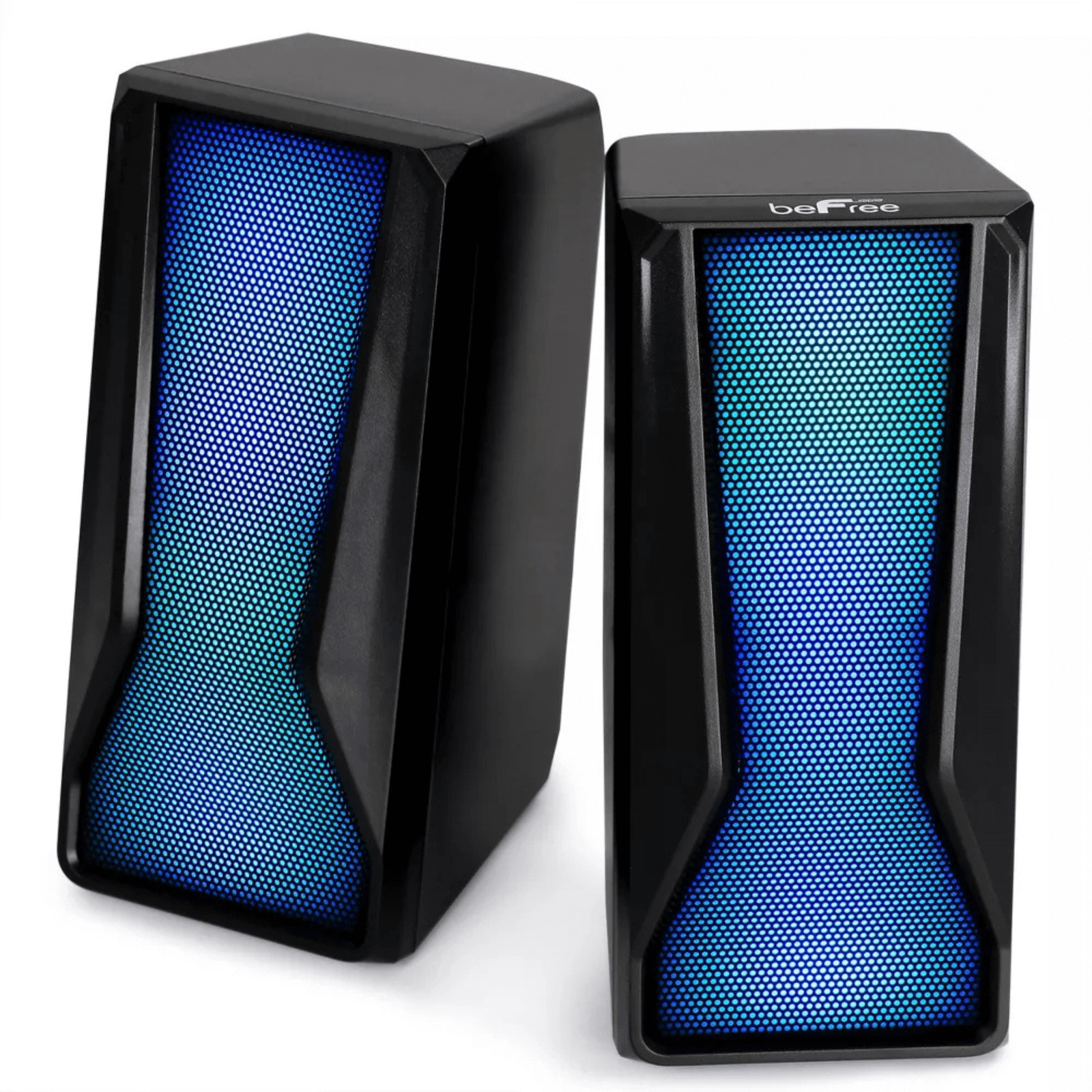 beFree Sound Color LED Dual Gaming Speakers, Compact w Iron Mesh Front Design 