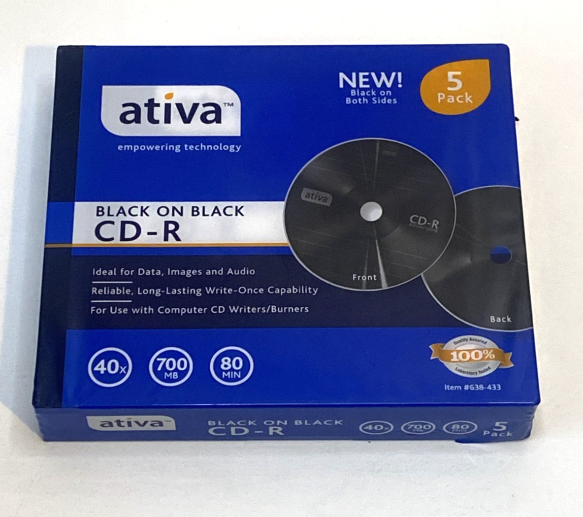 Ativa Black on Black CD-R Blank Media Discs 5-Pack 700MB 80-Min New Sealed